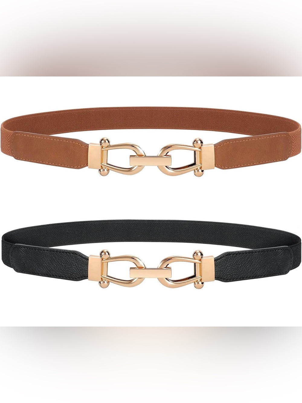 Women's Stretch Waist Belt with Gold Chain Buckle - Black & Brown